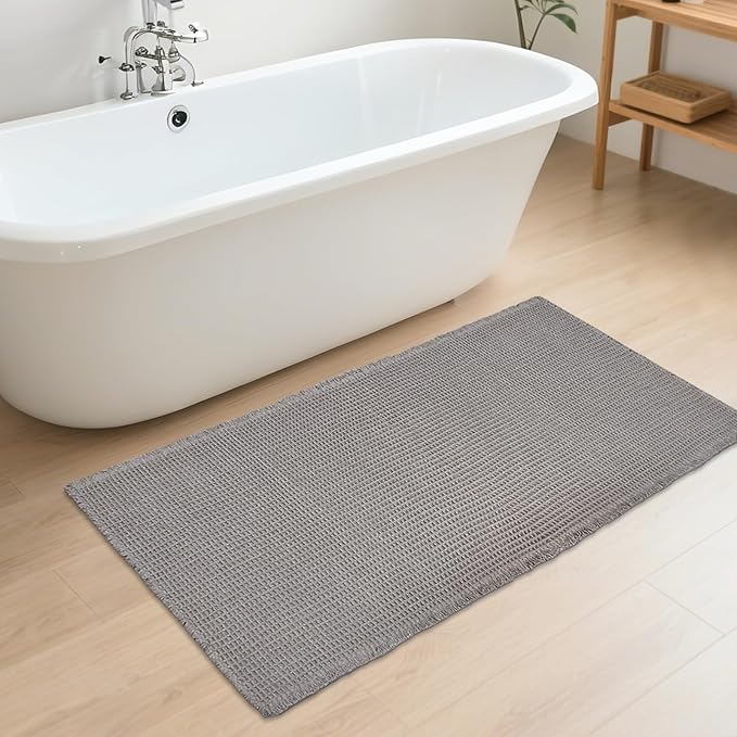 ZALL Grey Waffle Bath Mat,Super Absorbent Non Slip Bathroom Rug,Gray 24x48inch,Machine Washable Ultra Soft Floor Mats
