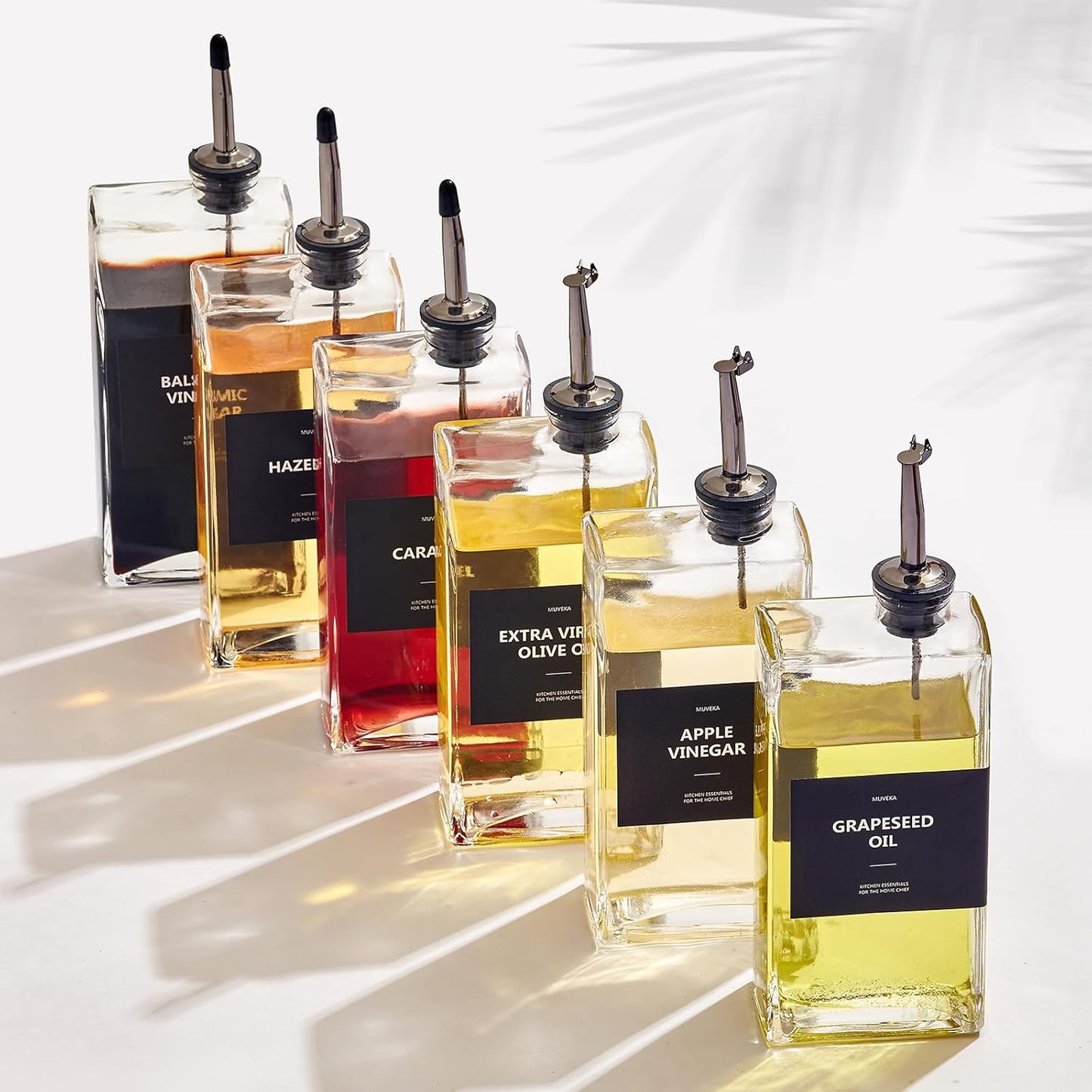 Olive Oil Dispenser Bottle for Kitchen, 16.9 oz/ 500 ml Cooking Oil Container, Glass Oil Dispenser Set, Glass Cruet for Oil with Pourer Spouts, Coffee Syrup Dispenser