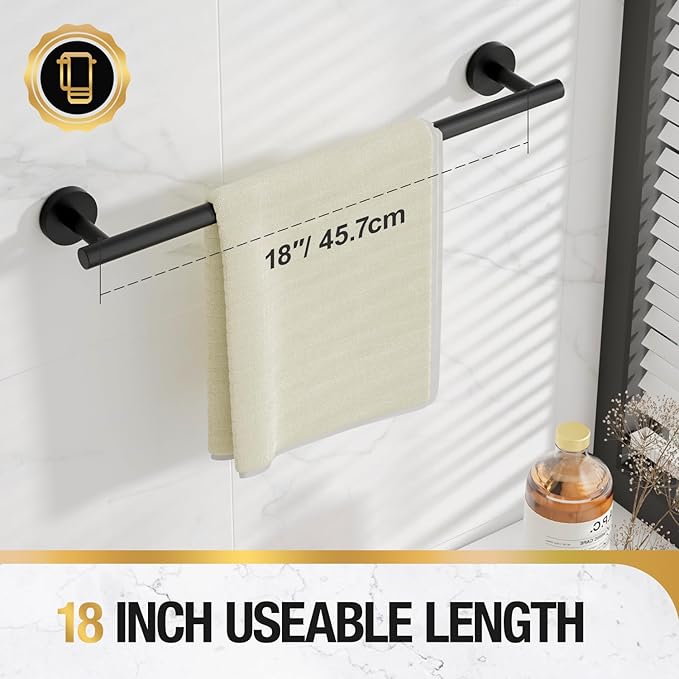 HITSLAM Matte Black 19.8 Inch Towel Bar for Bathroom, SUS304 Stainless Steel Bathroom Towel Rack Wall Mounted, Modern Home Decor Bath Towel Holder with Hardware Accessories