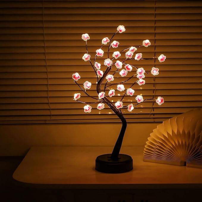 2 Pack Cherry Blossom Tree Lamp, 18inch 36 Led Bonsai Tree Lights, Battery/USB Operated Japanese Decor Night Lights for Bedroom Home Idea, Warm White