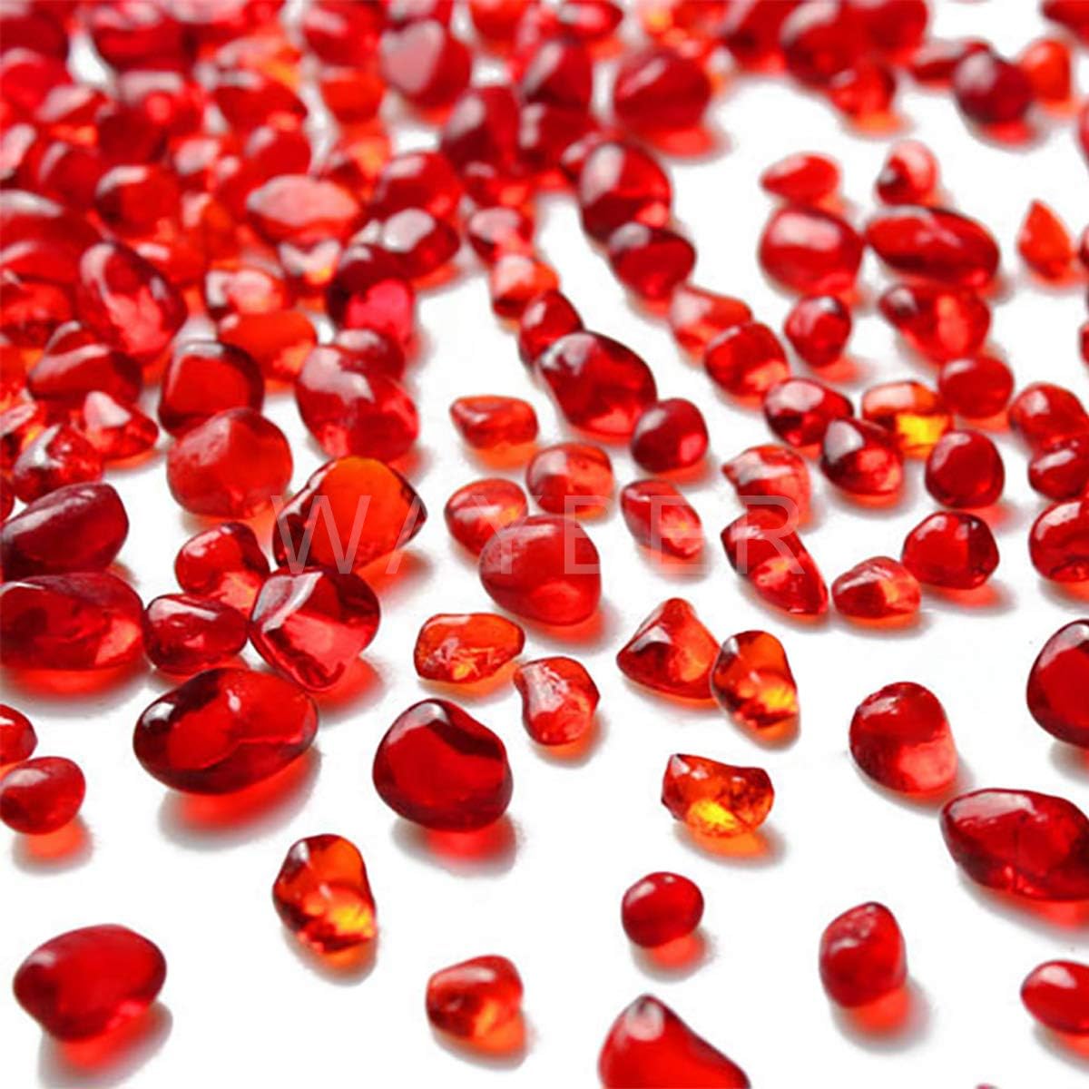 WAYBER Glass Stones, 1Lb/460g Irregular Sea Glass Pebbles Non-Toxic Artificial Crystal Stones for Vase Filler/Table Scatter/Aquarium Decoration/Handcraft Making/Jewelry Display, Red