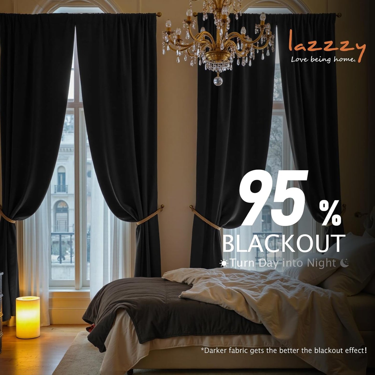 Lazzzy Velvet Curtains Black Thermal Insulated Curtains Drapes for Bedroom Living Room Blackout Window Treatments Rod Pocket 120 Inch Length 2 Panels Halloween Decorations, W42 x L120