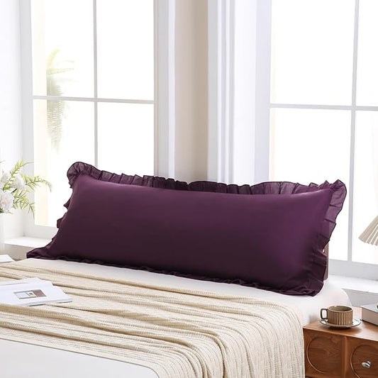 Merryword Dark Purple Body Pillow Cover 20x54inches Long Pillowcase Ruffled Pillowcases Shabby Chic Ruffled Fringe Decor Body Ruffled Pillow Sham Cute Pillowcase