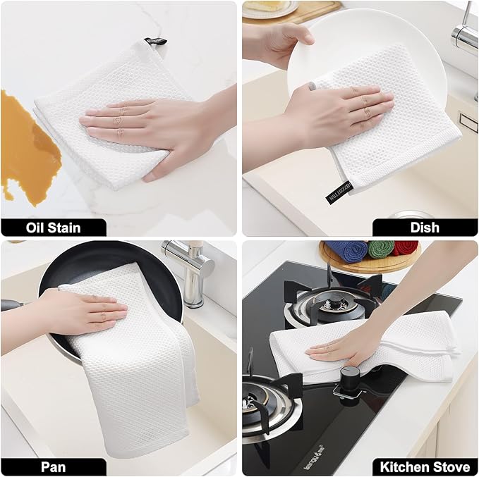 Homaxy 100% Cotton Kitchen Towels and Dishcloths Set, 12 x 12 Inches and 13 x 28 Inches, Set of 10 Bulk Kitchen Towels Set, Ultra Soft Absorbent Dish Cloths for Washing Dishes, White