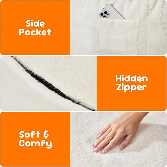 Hobestluk Bean Bag Chairs 2.5FT Bean Bag Chair with Memory Foam Filled & Plush Faux Fur Cover Small Bean Bag Chairs for Playroom, Living Room, Bedroom (White)