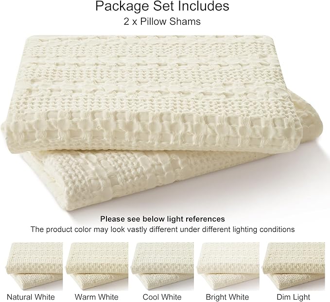 PHF Waffle Weave Pillow Shams King Size, 2 Pack 100% Cotton Pillowcases 20" x 36", No Insert, Soft & Breathable Aesthetic Woven Pillow Case Covers for Bedroom Decor, Canmoli Cream