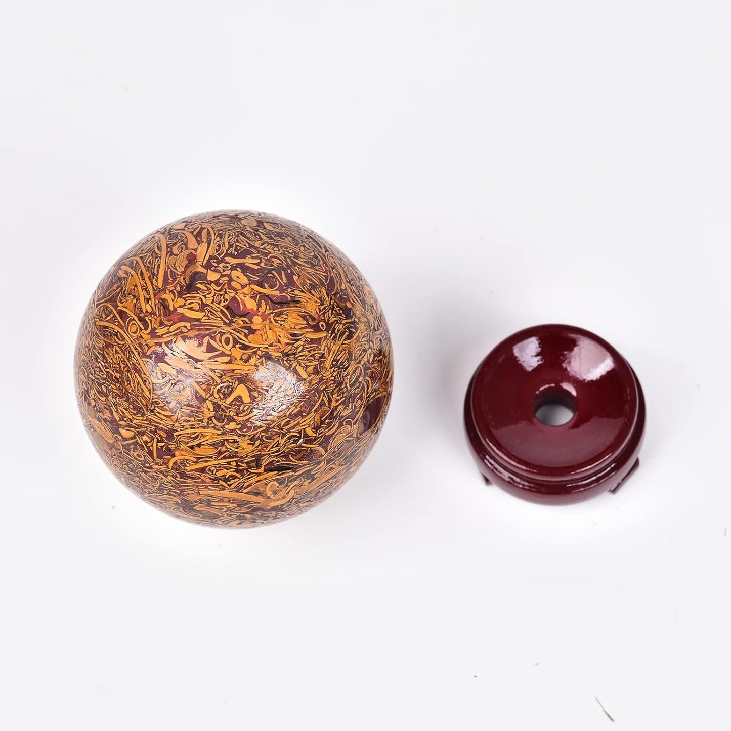 JIC Gem Real Natural Large Crystal Sphere Ball with Wooden Stand for Fengshui Golden Jade Healing Crystal Ball Decoation Meditation Energy Reiki Ball (100-110mm), 4-4.5inch