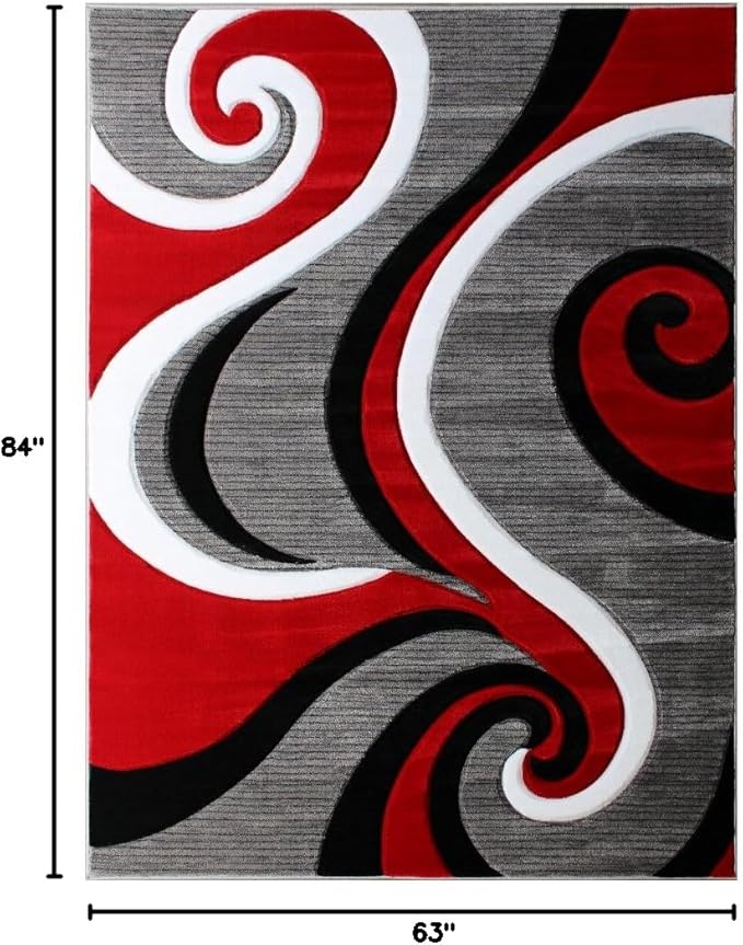 Masada Rugs, Sophia Collection Hand Carved Area Rug Modern Contemporary Red White Grey Black (5 Feet 3 Inch X 7 Feet)