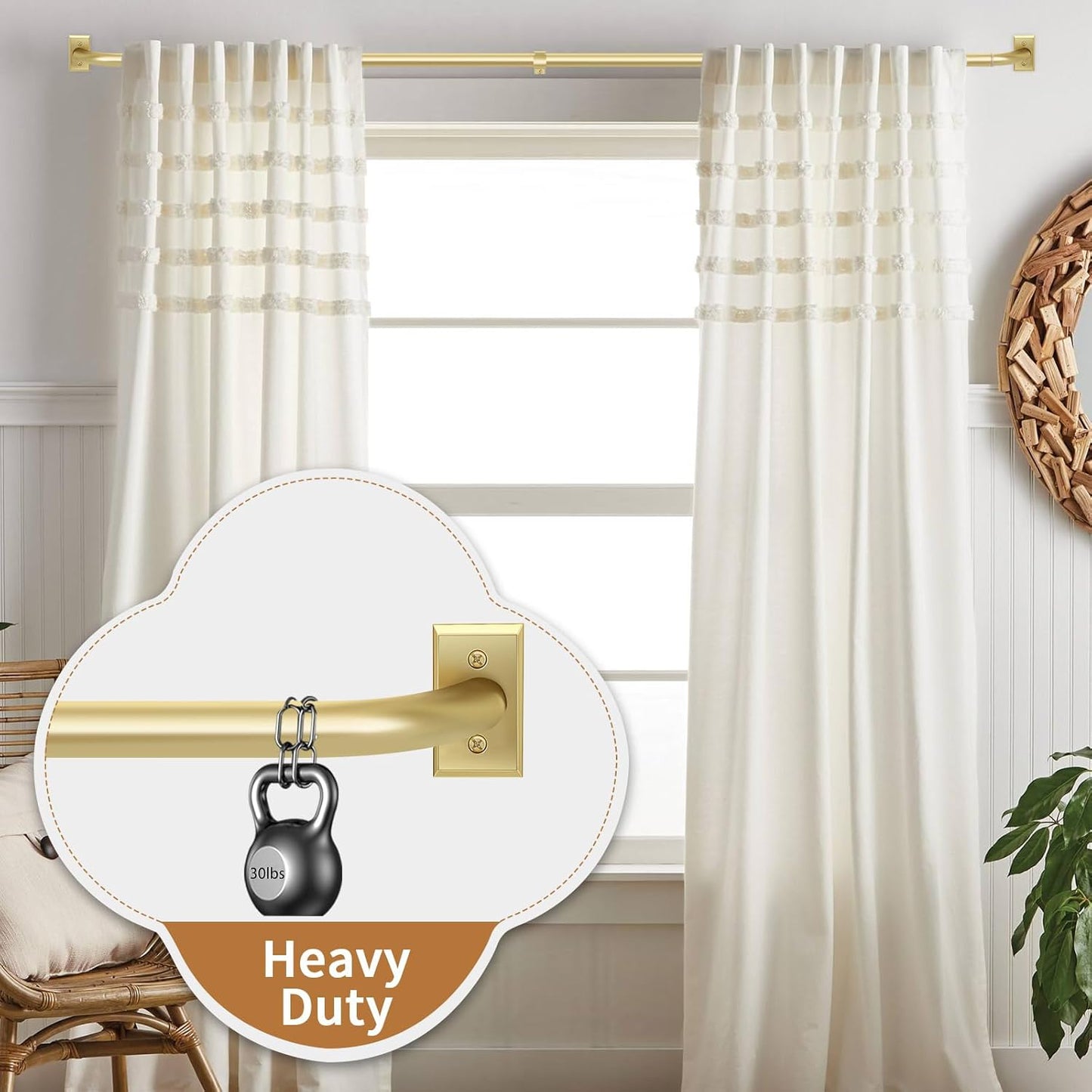 Gold Wrap Around Curtain Rod for Windows 28-48 Inches, Room Darkening Heavy Duty Blackout Curtain Rod, Modern Decorative Gold