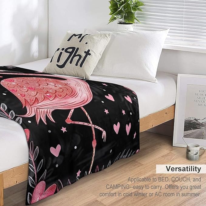 Throw Blanket for Teens Boys Girls and Adults Soft Warm Cozy Funny Midweight Food Flannel Blankets for Couch Sofa Bed Camping Travel Home Decor 50" X 60" (Flamingo, 50x60 inch)
