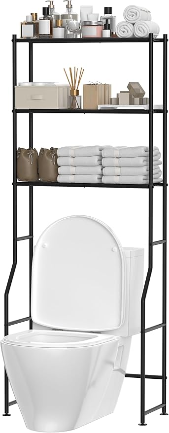 3-Tier Over The Toilet Storage, Freestanding Metal Bathroom Shelves, Space Saver Above The Over Toilet Storage Shelf for Bathroom, Black