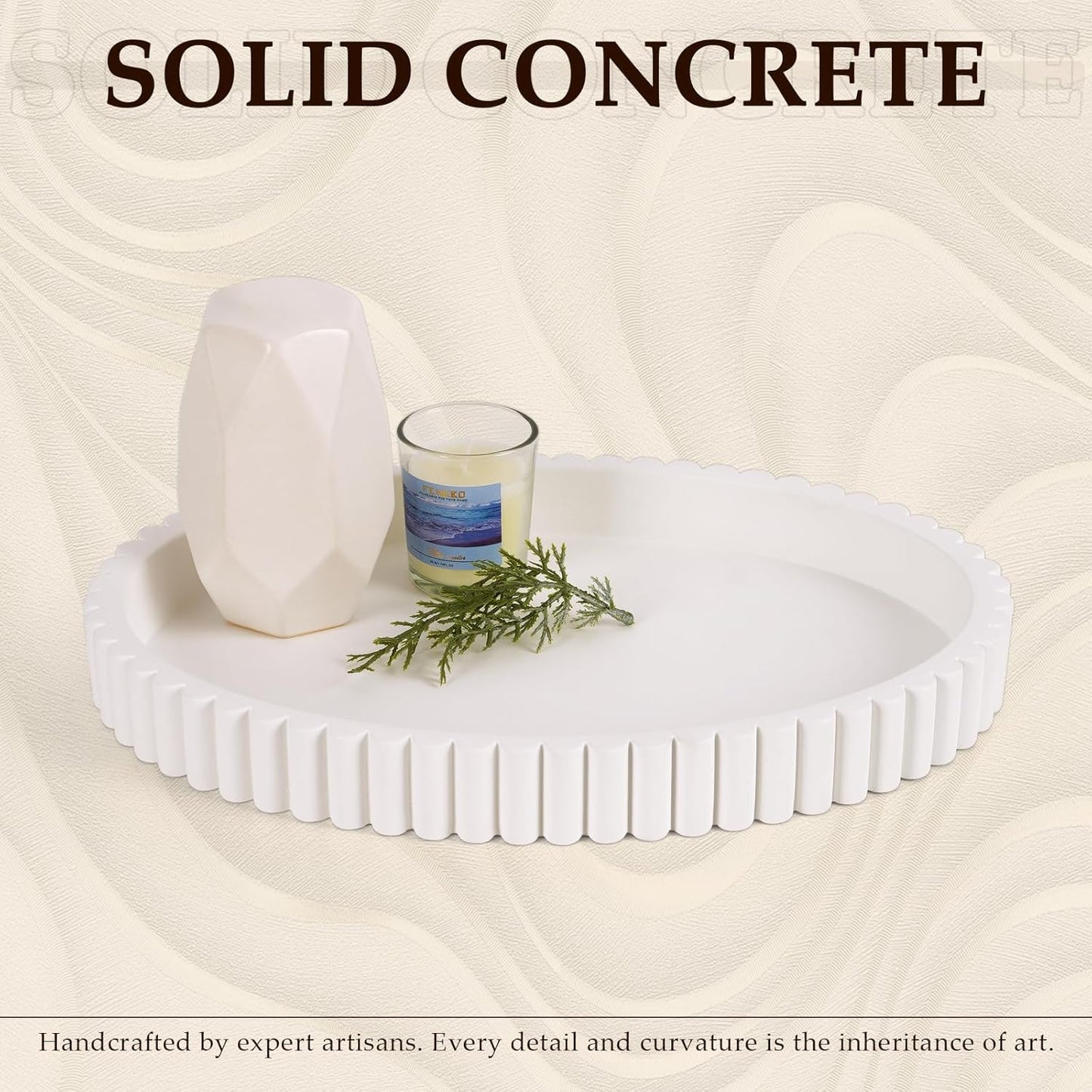 Oval Tray for Coffee Table Decor, 13" Concrete Tray, Table Centerpieces Decorative Trays for Home Decor, Modern Decorative Trays for Coffee Tables, Centerpiece Trays, White