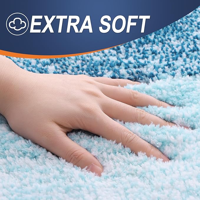 OLANLY Bathroom Rug Set 2 Piece, Soft Absorbent Microfiber Bath Mats and U-Shaped Contour Toilet Rug, Non-Slip, Machine Wash Dry, Plush Shaggy Bath Mats for Bathroom (24"x16"+24"x20", Peacock Blue)