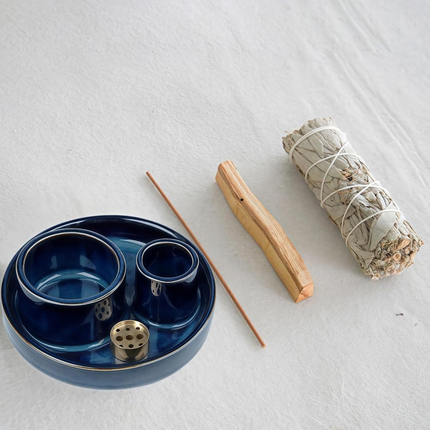 4 in 1 Incense Holder, Palo Santo Stick Holder,Sage Holder for Burning- 4.25" Sage Incense Holder for Meditation Room Home Decor (Blue Reactive)
