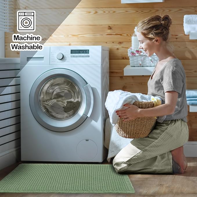 ZALL Waffle Bath Mat,Super Absorbent Non Slip Bathroom Rug,Sage Green 24x48inch,Machine Washable Ultra Soft Floor Mats