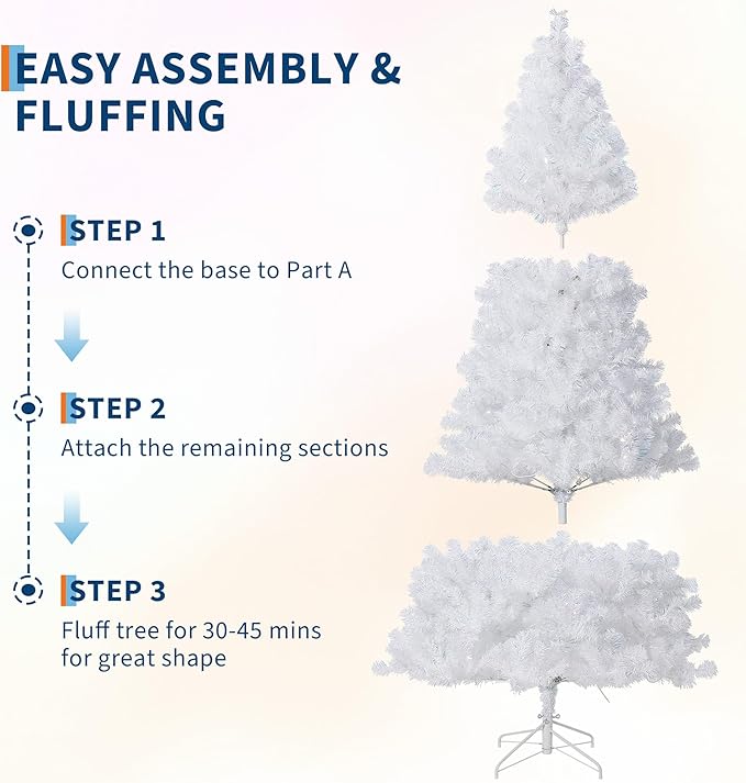 GarveeHome White Christmas Tree, 4.5ft Prelit Artificial Christmas Tree with LED Warm White Lights & Metal Stand, Fake Xmas Pine Holiday Decoration for Home, Office, Party