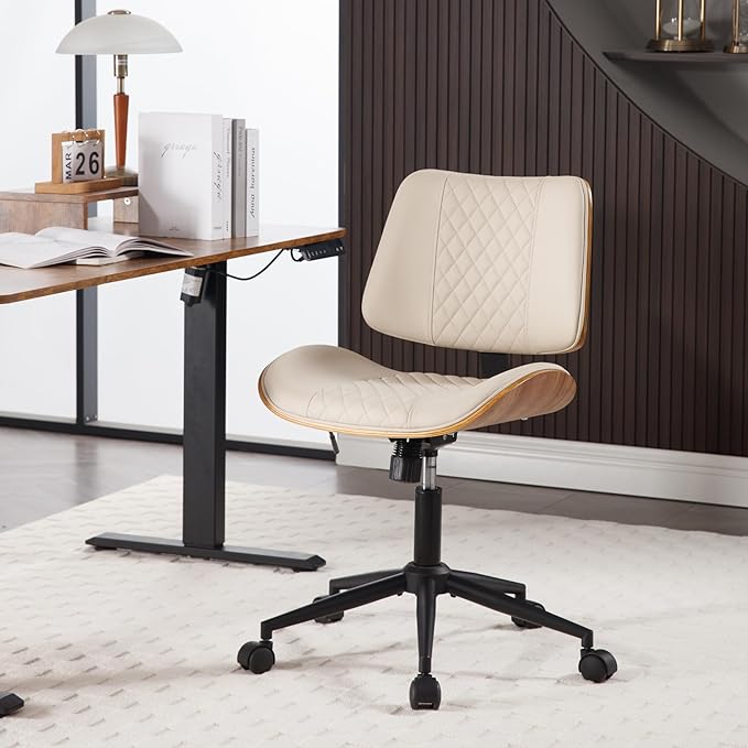 BV Home Office Chair No Arms with Wheels, Armless Small Desk Chair,Task Computer Office Desk Chair for Casual Office Small Space,Study Room,Reading Room(Beige)