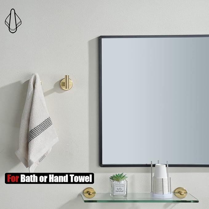 JQK Bathroom Towel Hook Brushed Gold, Brass Coat Robe Clothes Hook for Bathroom Kitchen Garage Wall Mounted (Pack of 2), SUS 304 Stainless Steel 0.8mm, TH100-BG-P2