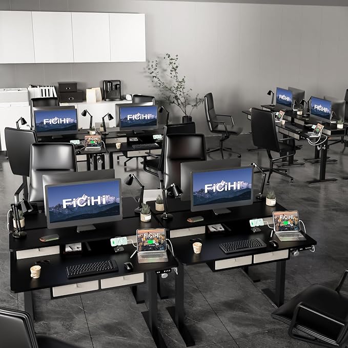 Adjustable Height Standing Desk with 4 Drawers,48 x 30 inches Electric Sit Stand Desk for Home Office,3 Memory Presets,Monitor Stand Riser,USB A/C Charging Port