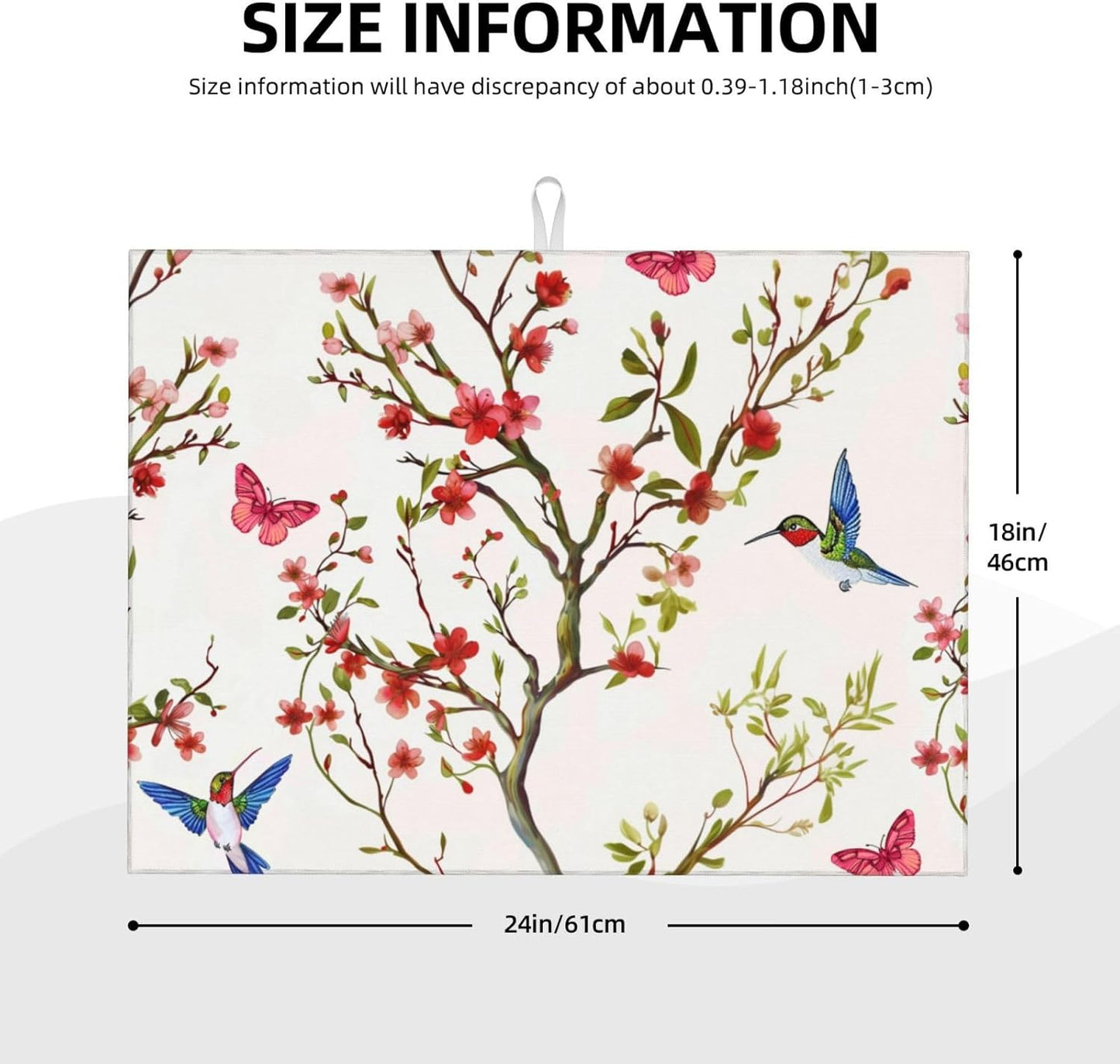 Hummingbird Butterfly Dish Drying Mat 18x24 For Kitchen Counter Absorbent Microfiber Dishes Pad Dish Drainer Rack Mats Fast Dry Kitchen Accessories