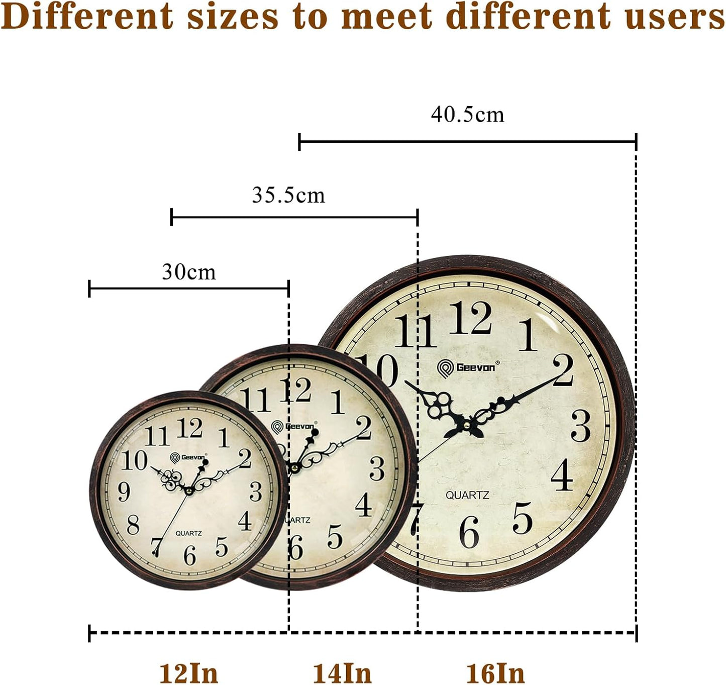 Geevon Vintage Wall Clock, Silent 16" Non Ticking Retro Round Clock Quartz Decorative Battery Operated Wall Clock for Kitchen,Office,Classroom,Bedroom,Living Room Decor