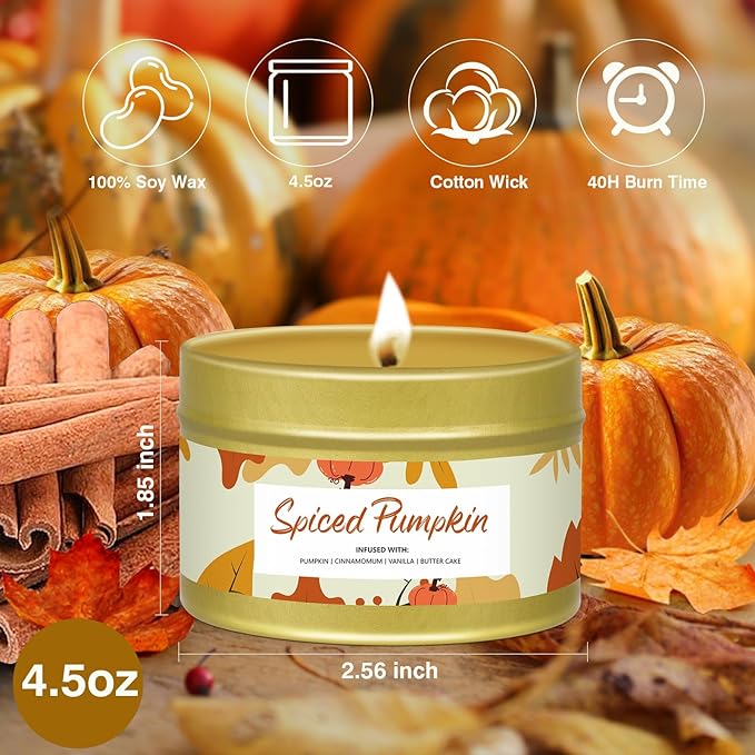 6 Pack Small Fall Candles Set,Pumpkin Scented Candles for Home Decor,Halloween Candle Gifts for Women, Jar Candle Scents of Berry, Spiced Apple Pie,Autumn Breeze,Thanksgiving, Fall Decoration Candle