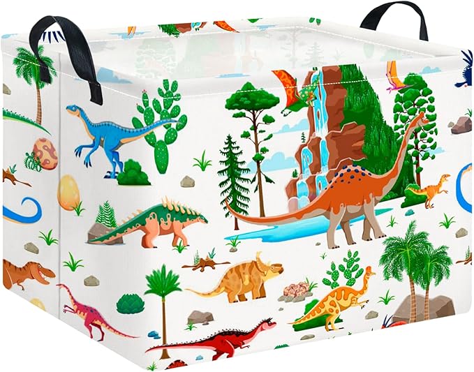 CLOCOR Rectangular Storage Basket Empty,Gift Basket, Waterproof Storage Bin with Handles, Room Decor(Ancient Dinosaurs)