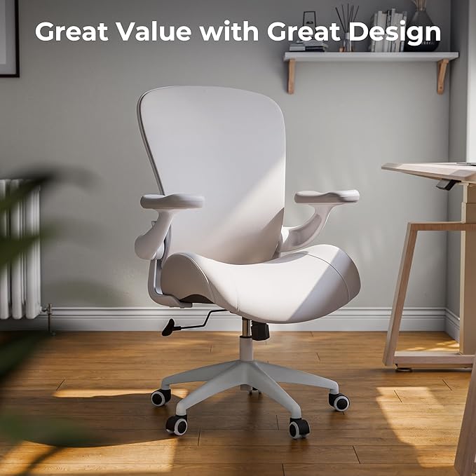 EUREKA ERGONOMIC Vera Leather Office Chair, PU Leather Desk Chair with Wheels and 3D Adjustable Armrests, Executive Office Chair, Ideal for Home & Office, Light Grey