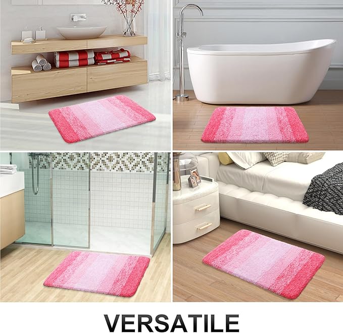 OLANLY Bathroom Rug Set 2 Piece, Soft Absorbent Microfiber Bath Mats and U-Shaped Contour Toilet Rug, Non-Slip, Machine Wash Dry, Plush Shaggy Bath Mats for Bathroom (24"x16"+24"x20", Pink)