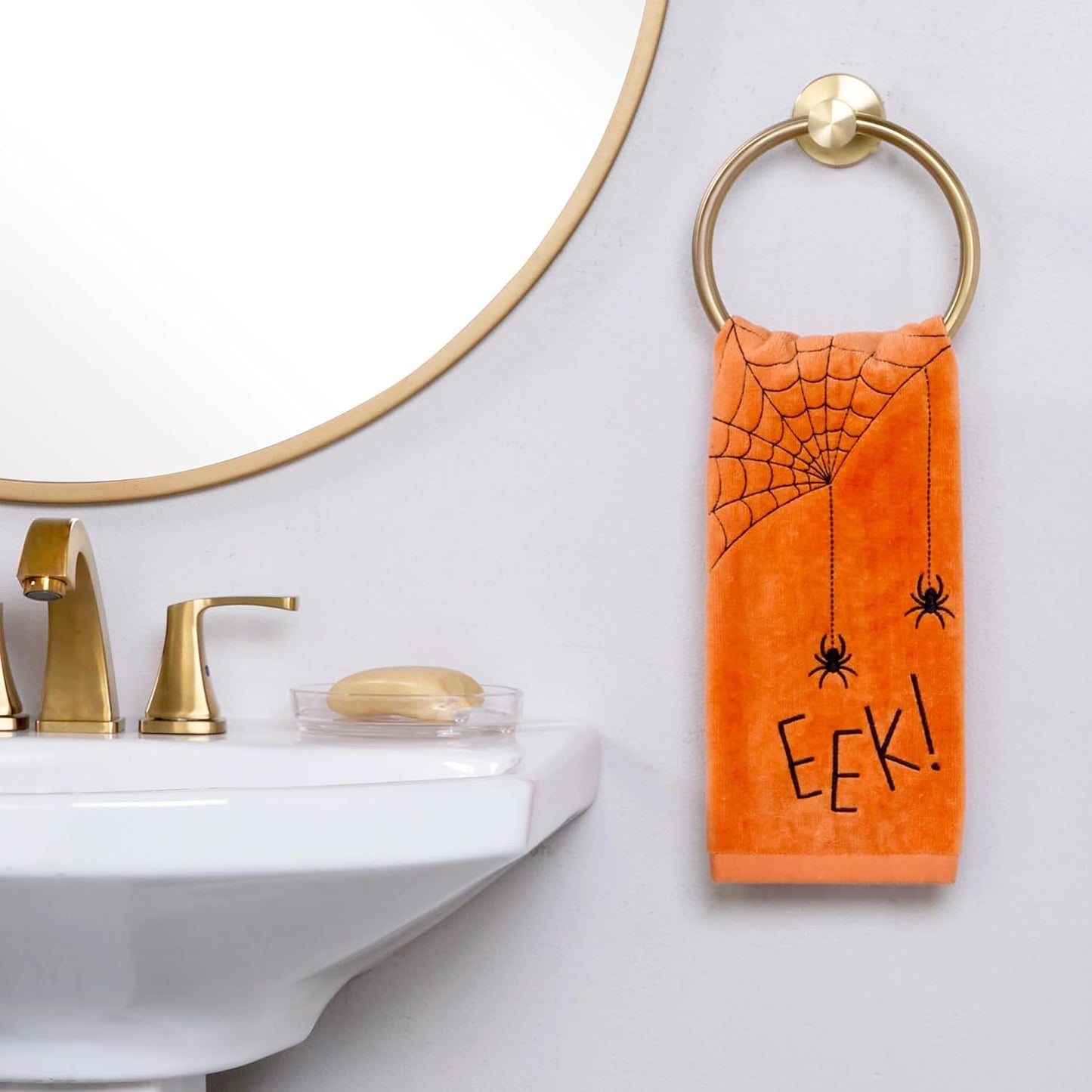 SKL Home Halloween Eek 100% Cotton Embroidered 2pc Hand Towel Set, Decorative for Bath/Kitchen/Bar & Gift, Orange