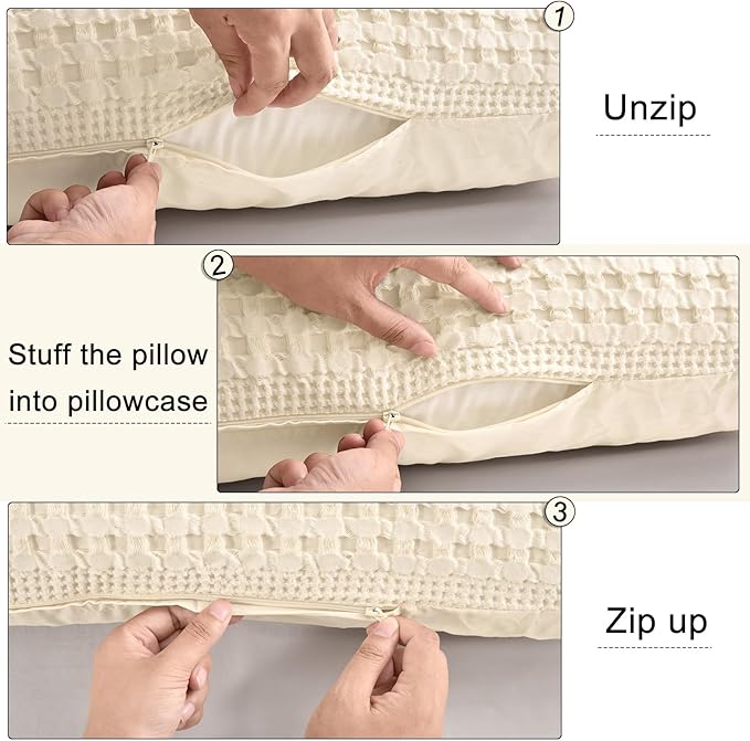 PHF Waffle Weave Body Pillowcase with Zipper, 1 Pack 100% Cotton 20" x 54" Pillow Sham, No Insert, Soft & Breathable Pillow Case, Aesthetic Woven Body Pillow Cover for Bedroom Decor, Undyed