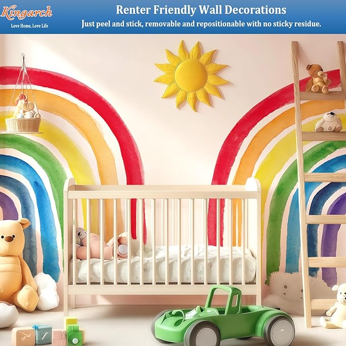 Large Boho Rainbow Wall Decals, Colorful Peel and Stick Fabric Nursery Wall Decor, Removable Home Room Wall Decor Murals Stickers for Kids Girls Toddler Bedroom Living Room Playroom