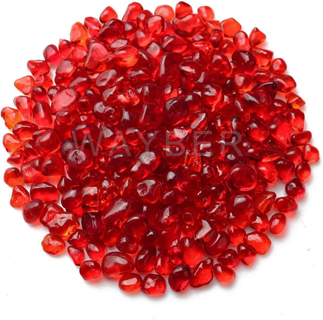 WAYBER Glass Stones, 1Lb/460g Irregular Sea Glass Pebbles Non-Toxic Artificial Crystal Stones for Vase Filler/Table Scatter/Aquarium Decoration/Handcraft Making/Jewelry Display, Red