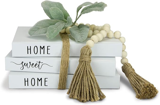 TenXVI Designs White Decorative Faux Books for Farmhouse & Living Room Decor - Coffee Table & Shelf Accent, Home Sweet Home