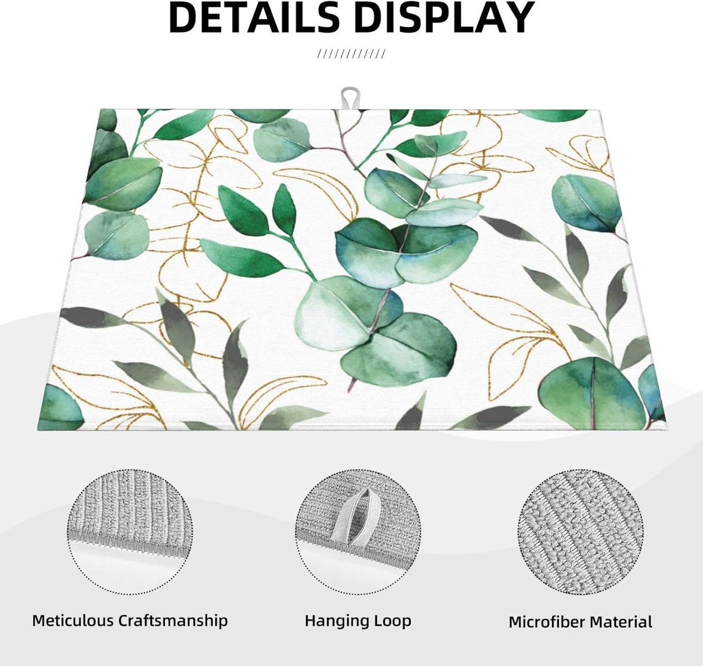 Green Leaves Dish Drying Mat 18x24 For Kitchen Counter Absorbent Microfiber Dishes Pad Dish Drainer Rack Mats Fast Dry Kitchen Accessories