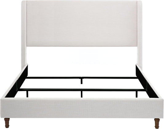 King 54" Tall Headboard Wingback Upholstered Platform Bed Frame Premium Textured Canvas Elegant Simplicity for Bedroom King Bed Without Wooden Slats Box Spring Required Easy Assembly Ivory