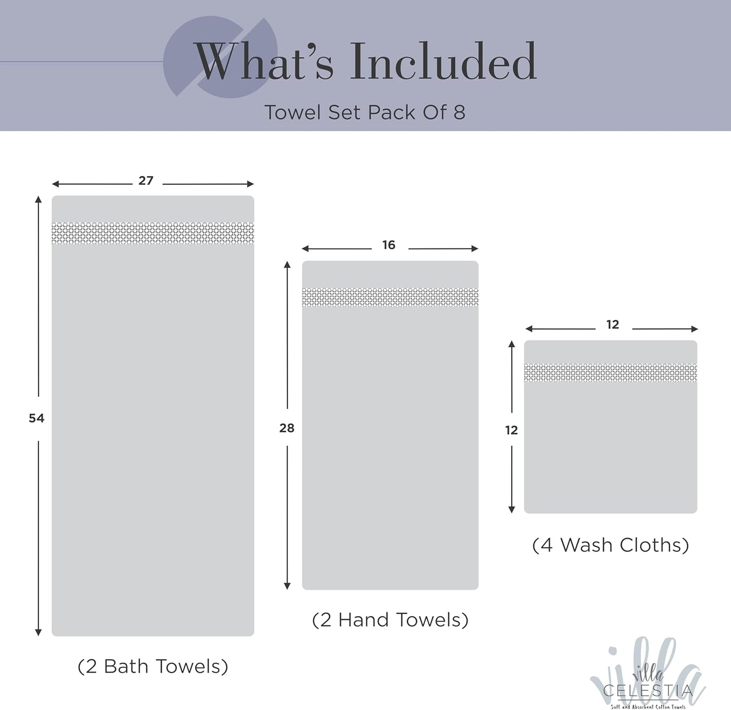 100% Combed Cotton Bathroom Towel Set of 8- 2 Bath Towels, 2 Hand Towels, 4 Wash Cloths, Sustainable, Soft, Highly Absorbent 8 Piece Cotton Bath Towel Set for Hotels, Spa, Bathroom, Dorm, Navy Blue