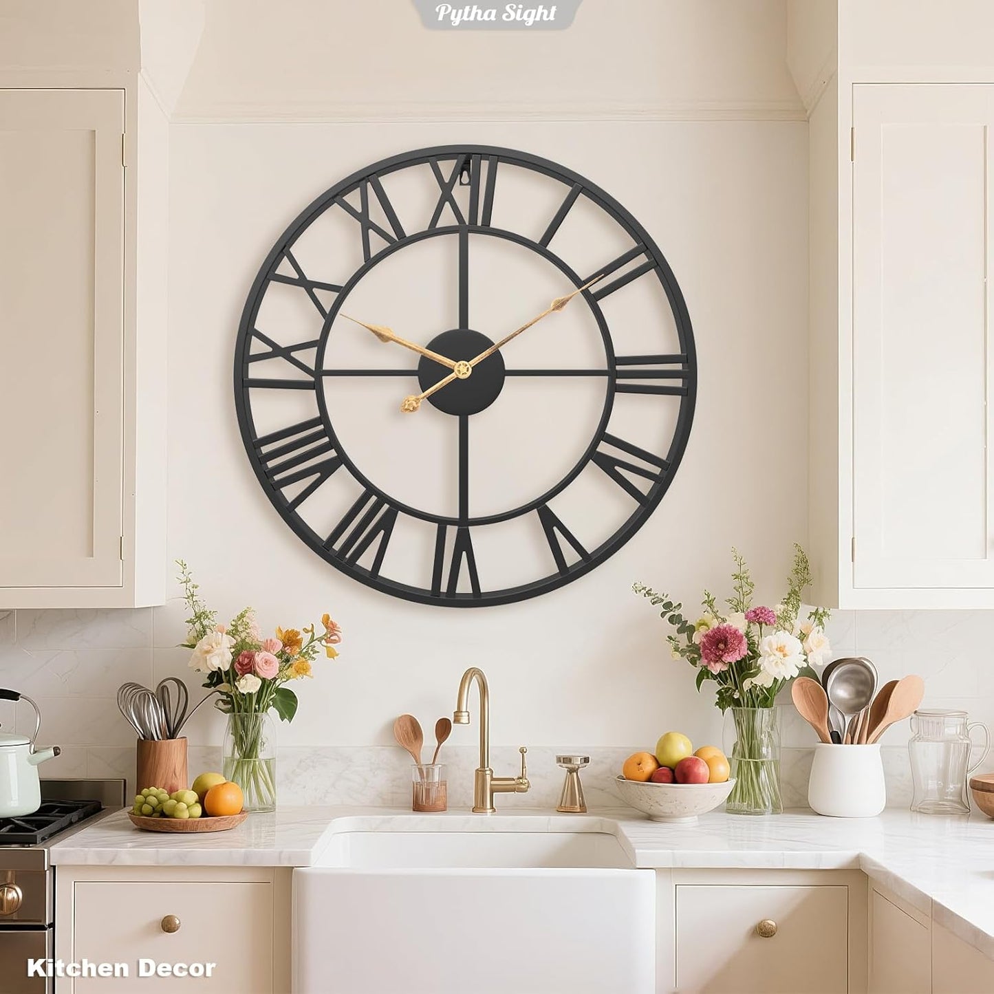 14 Inch Large Wall Clocks for Living Room Decor,Big Silent Battery Operated Metal Wall Clock,Rustic Modern Farmhouse Roman Numerals Wall Clock for Kitchen,Office,Bedroom,Dining Room