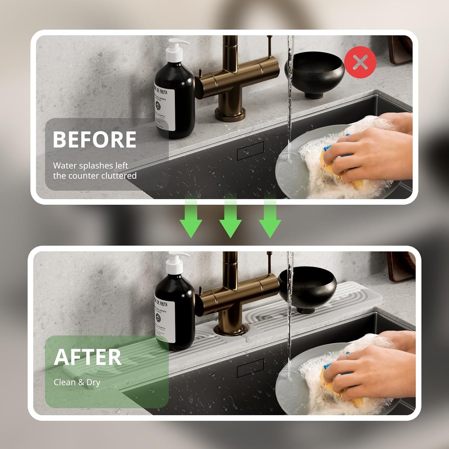 Faucet Mat for Kitchen Sink - 23.6" Quick-Drying Water Absorbing Stone Sink Splash Guard - Diatomite Fast Drying Stone Sink Mat - White