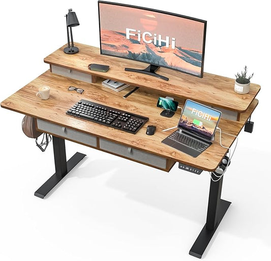 Adjustable Height Standing Desk with 4 Drawers,55 x 30 inches Electric Sit Stand Desk for Home Office,3 Memory Presets,Monitor Stand Riser,USB A/C Charging Port