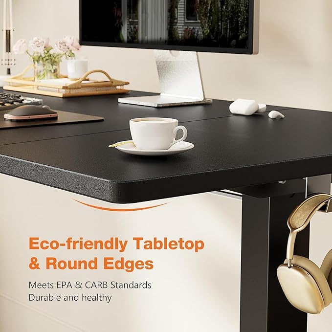 Standing Desk Adjustable Height, 55 x 24 in Electric Sit Stand up Desk for Home Office, Ergonomic Workstation Computer Desk with Two-Piece Desktop, Sit Stand Office Desk, Black