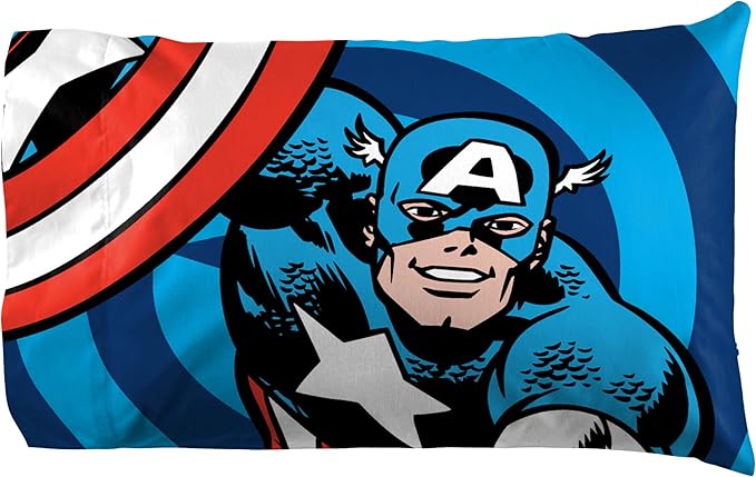 Jay Franco Kids Sheet Set with Fitted, Flat Sheets & Pillow Cover - Ultra-Soft Bedding with Pillowcase for Room Decor, White - Captain America, 4 Piece Full