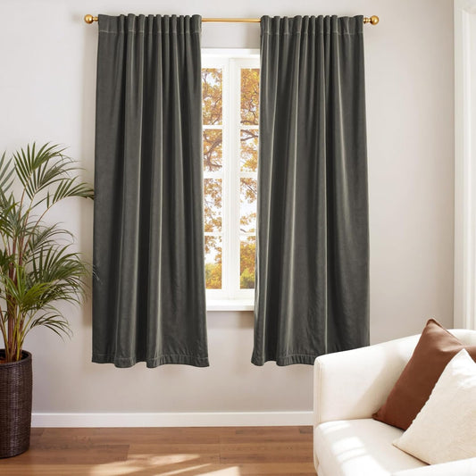 Lazzzy Grey Velvet Curtains 72 Inch Length Thermal Insulated Curtain Drapes for Bedroom Living Room Darkening Rod Pocket 2 Panels, W42 x L72