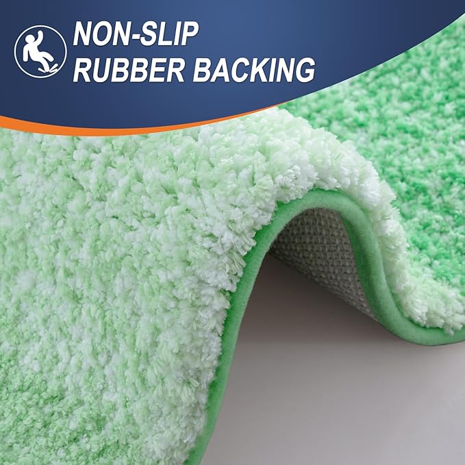 OLANLY Bathroom Rug Set 2 Piece, Soft Absorbent Microfiber Bath Mats and U-Shaped Contour Toilet Rug, Non-Slip, Machine Wash Dry, Plush Shaggy Bath Mats for Bathroom (24"x16"+24"x20", Green)
