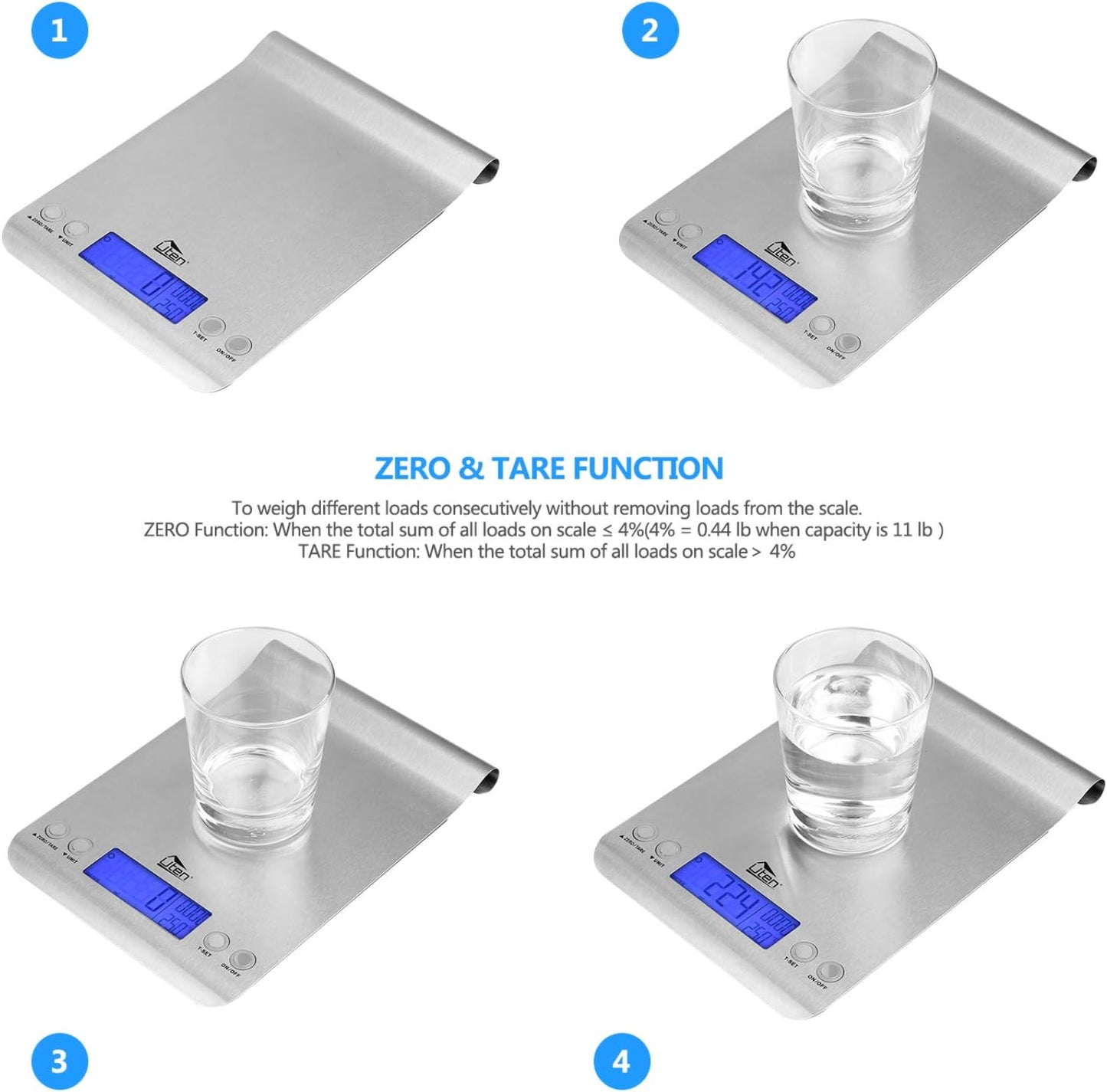 Digital Kitchen Scale Ultra Slim Multifunction Stainless Steel Hook Design Food Scale 11lb 5kg with Back-Lit LCD Display Ideal for Measuring Ingredients and Liquids