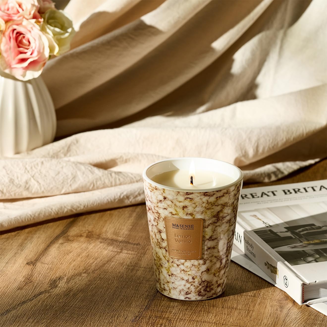 M&SENSE Sugared Lemon Zest Scented Candles for Home, Lead-free Wick Highly Scented Jar Candles, 14.1 Oz 80 Hours Lasting Burning Candles Gifts for Women, Relaxing Aromatherapy Candle for Stress Relief