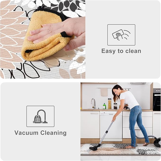 KIMODE Anti Fatigue Kitchen Mats for Floor, Boho Floral Kitchen Rugs Sets of 2, Non Slip Waterproof Kitchen Floor Mats, Memory Foam Kitchen Mat for Sink, Laundry, Office, Desk Pink 20"x47"+20"x32"