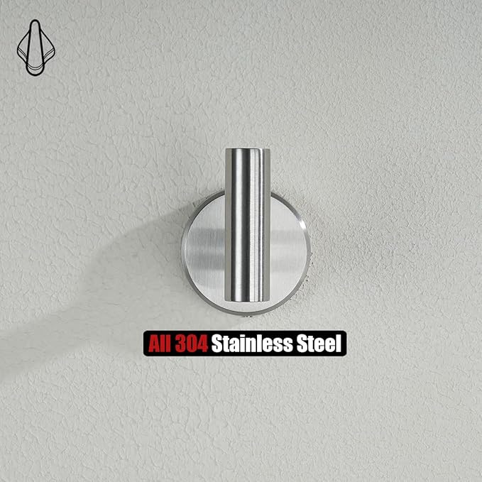 JQK Bathroom Towel Hook, Coat Robe Clothes Bath Wall Hooks for Kitchen Garage SUS 304 Stainless Steel Thick 0.8mm, 4 Pack Brushed Finish, TH100-BN-P4