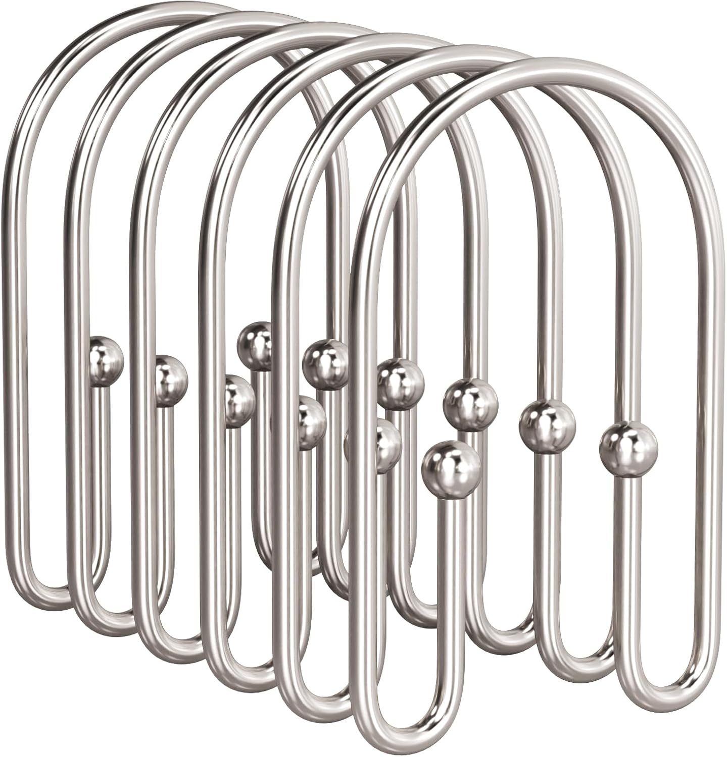 AmazerBath Shower Curtain Hooks, Nickel Shower Curtain Hooks Rust Proof, Non-Slip Simple Double Hook Shower Curtain Hooks for Shower Curtain, Sturdy Shower Curtain Rings, 12Pcs