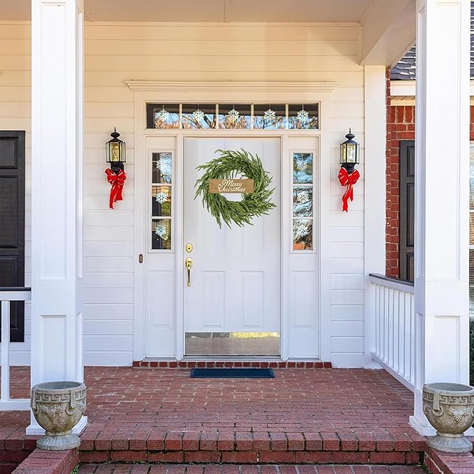 24" Norfolk Pine Wreath for Front Door, Real Touch Norfolk Pine Wreath Artificial Green Wreath Greenery Realistic Wreath Holiday Decoration for Home Decor